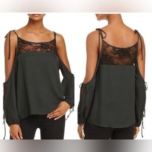 Ella Moss Catarina Cold-shoulder Top W/ Lace In Army NWT Medium